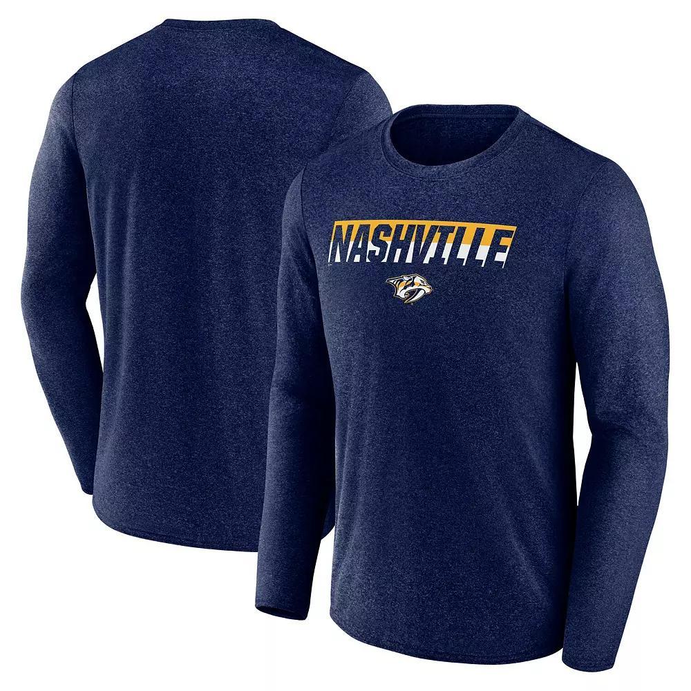 Men's Fanatics Heather Navy Nashville Predators Transition Long Sleeve T-Shirt,  Product Image