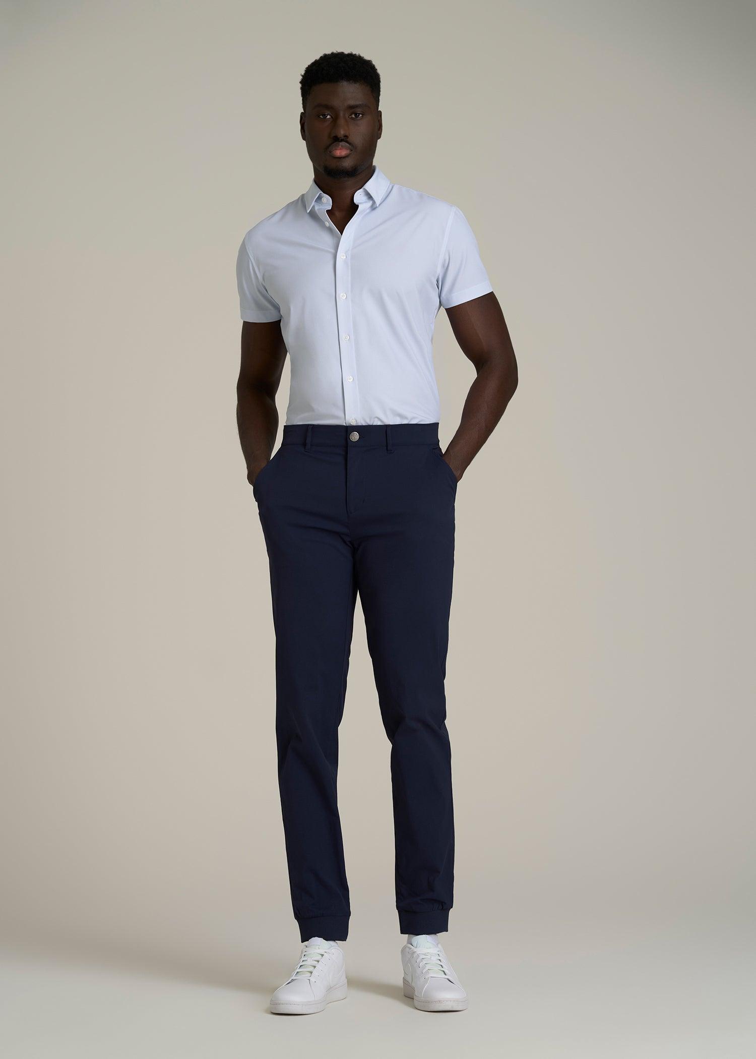 Short Sleeve Traveler Stretch Button Shirt for Tall Men in Light Grey Chevron Male Product Image