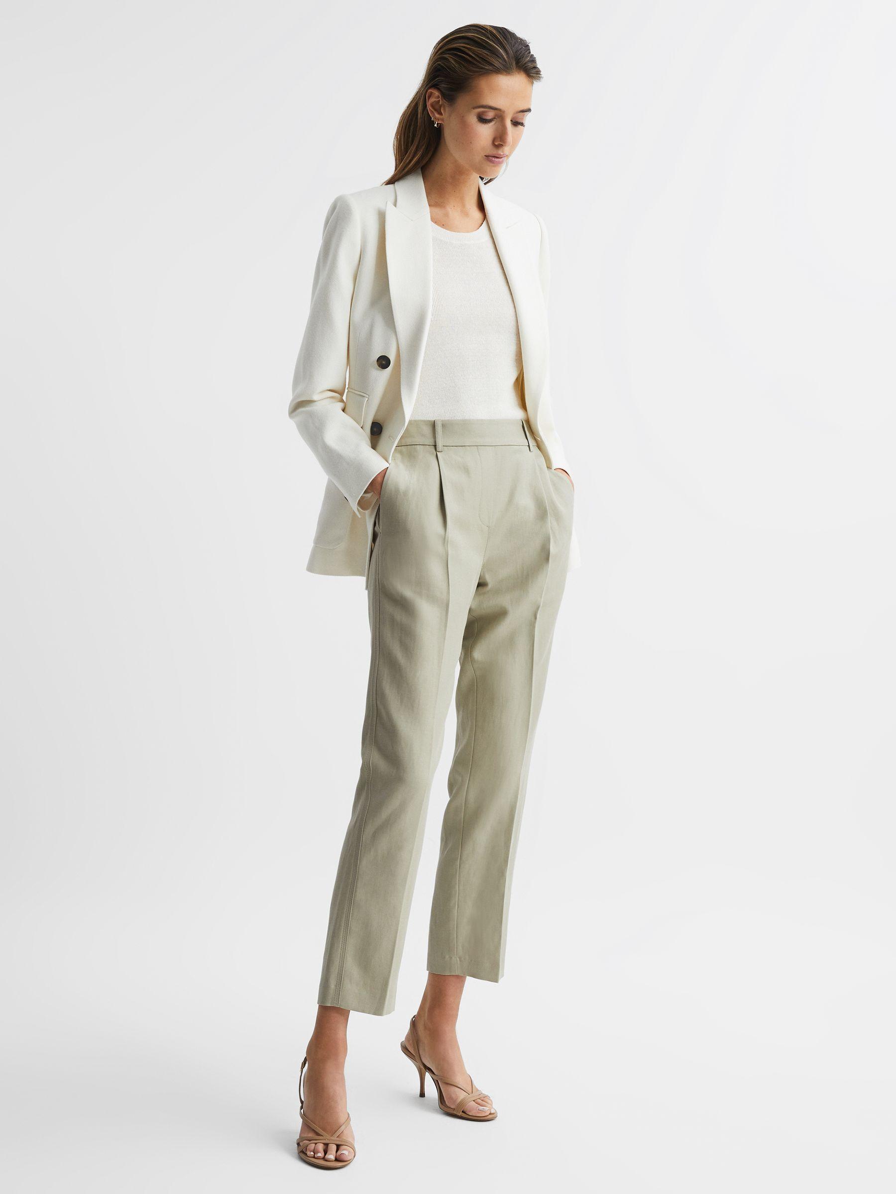Tapered Linen Trousers in Khaki Product Image