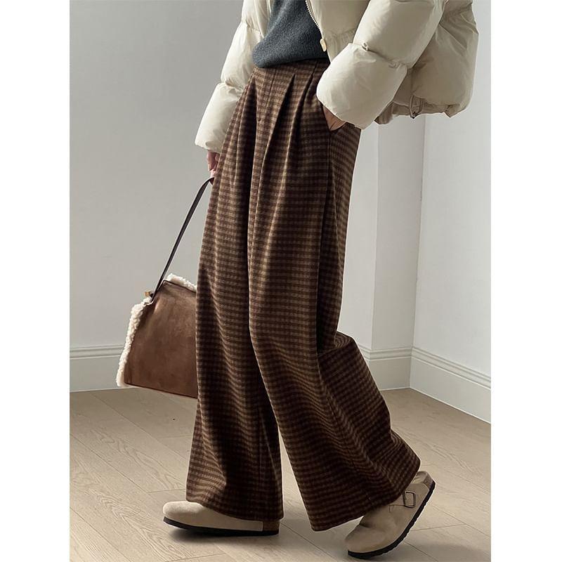 High Waist Plaid Wide Leg Pants Product Image