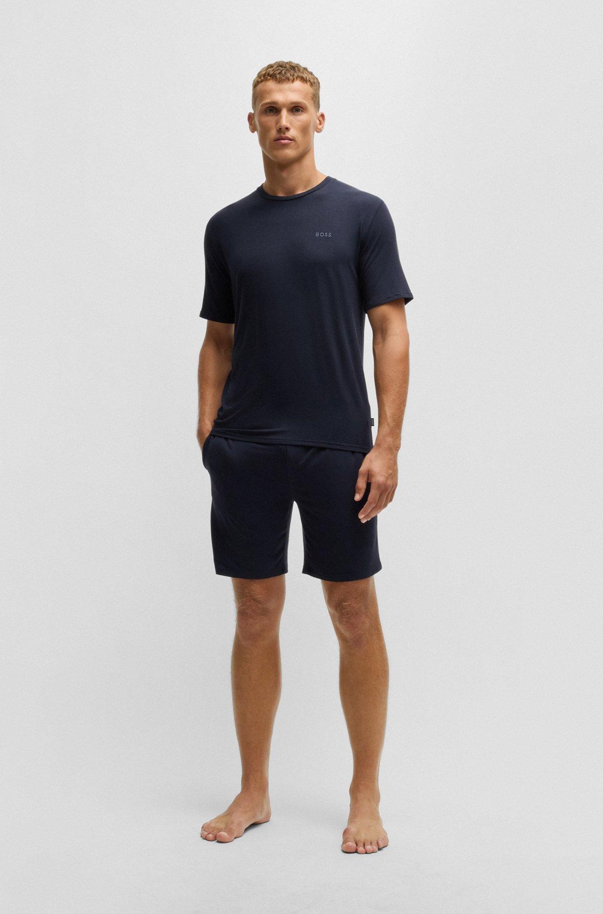 Short jersey pajama set with embroidered branding Product Image