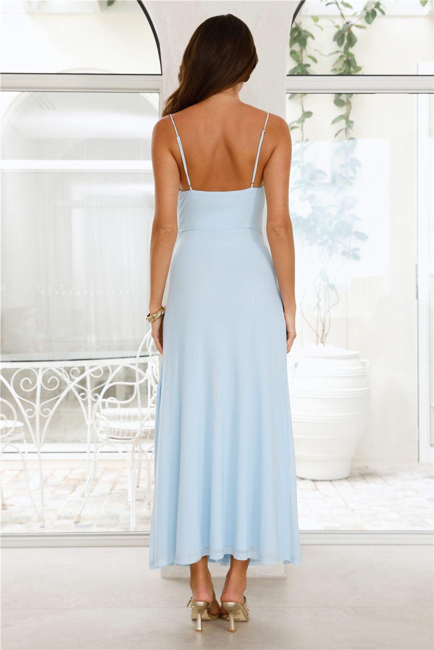 Candlelight Kisses Mesh Maxi Dress Blue Product Image