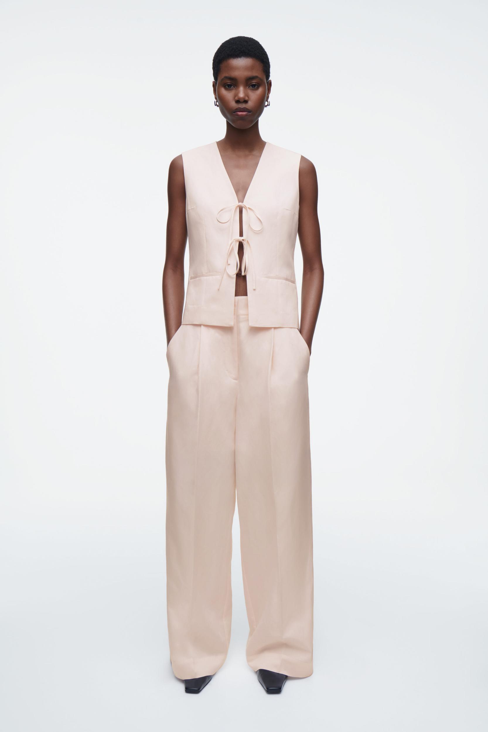 LINEN-BLEND TIE-FRONT VEST Product Image