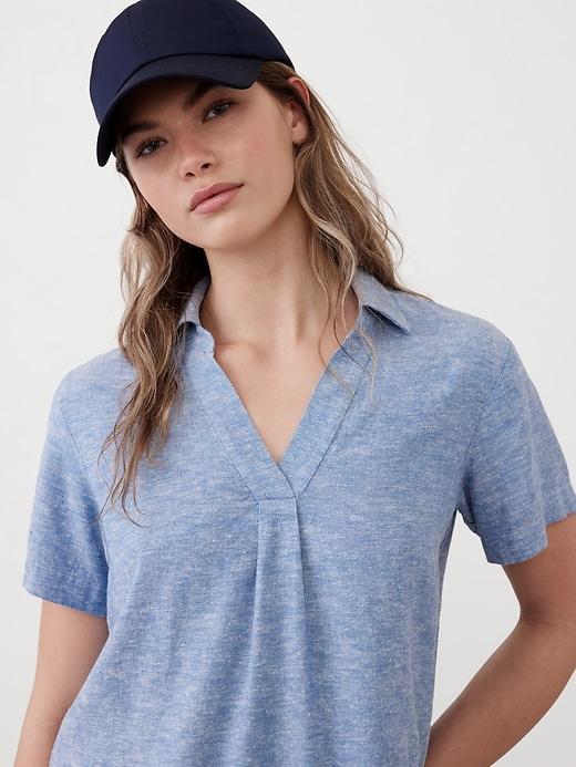 Linen-Blend Collared Top Product Image