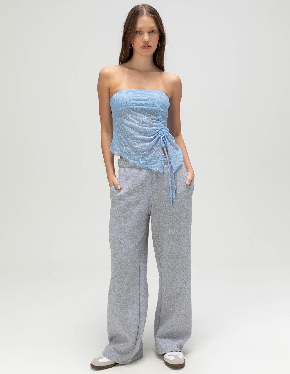 FULL TILT Textured Cinch Womens Tube Top - LIGHT BLUE Product Image