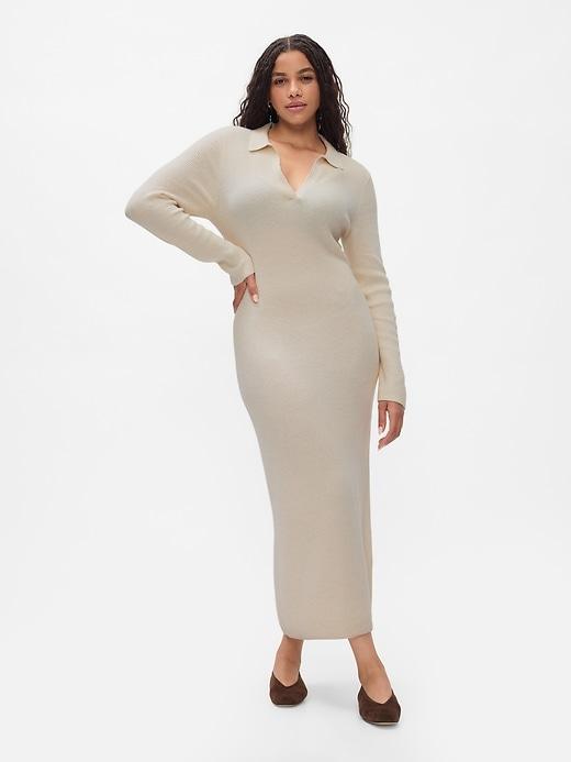 CashSoft Rib Midi Polo Sweater Dress Product Image