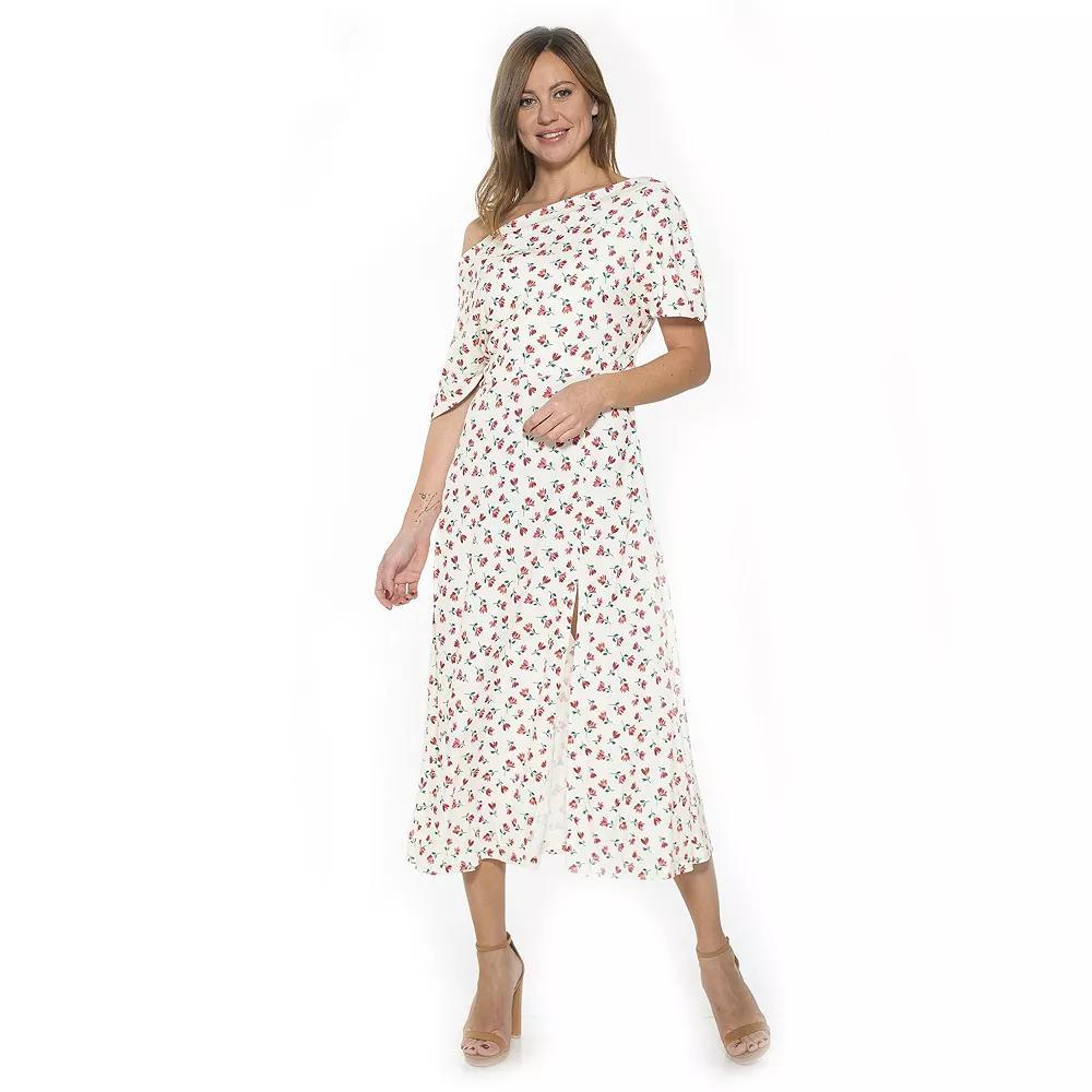 Women's ALEXIA ADMOR Kaelyn Draped One-Shoulder Dress, Size: Medium, Ivory Floral Product Image