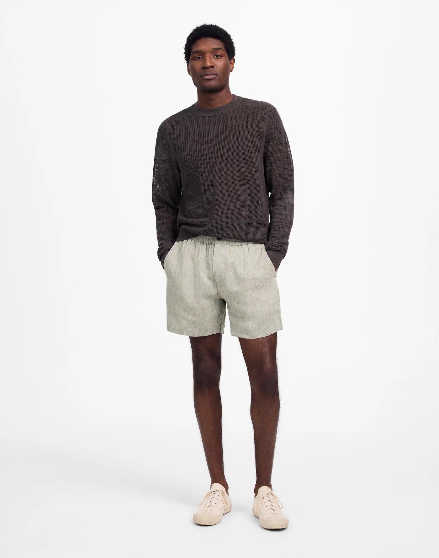 Mesh-Knit Crewneck Sweater in Lightweight Cotton-Linen Blend Product Image