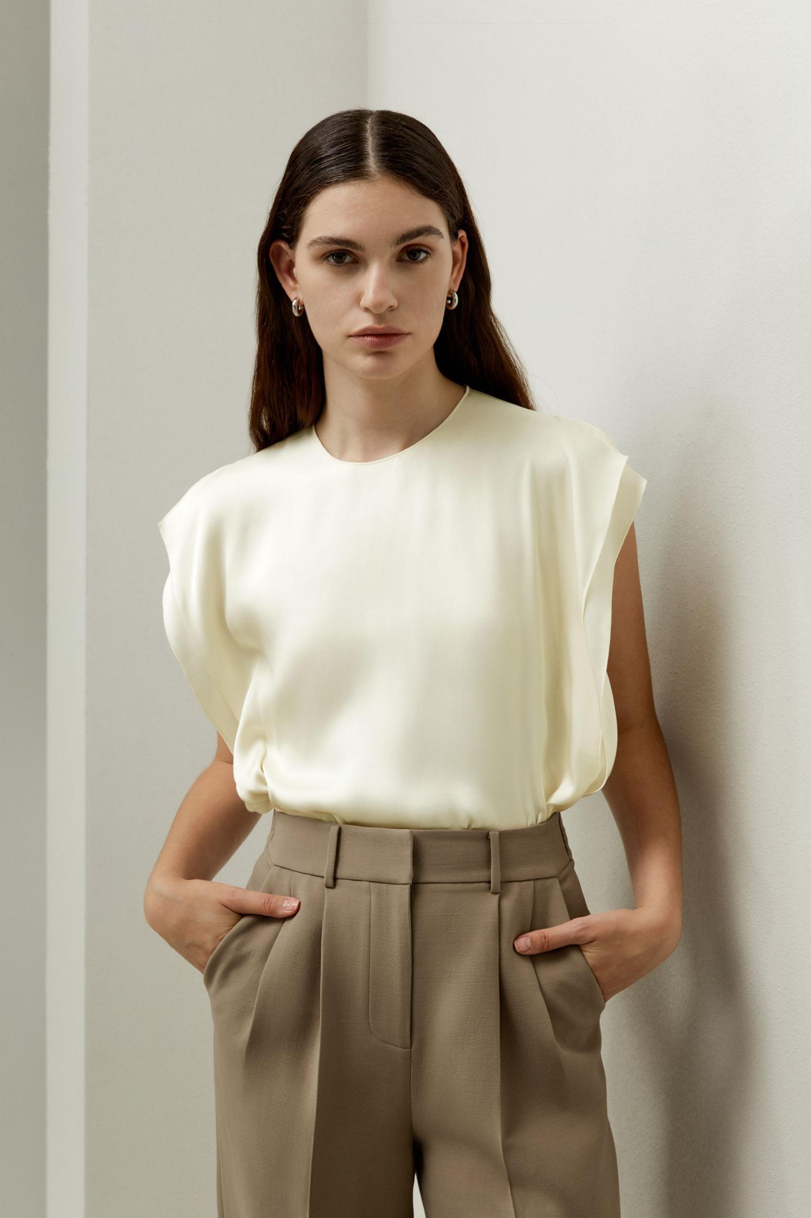 Elegant Silk Sleeveless Crewneck Top Product Image