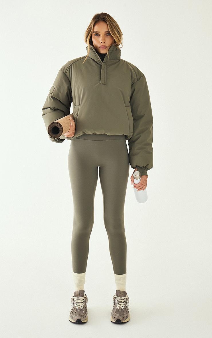  Olive High Neck Cropped Puffer Jacket Product Image