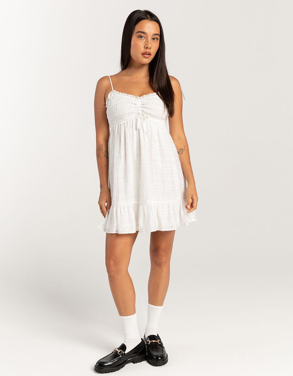 RSQ Womens Cinch Bust Texture Babydoll Dress - WHITE Product Image