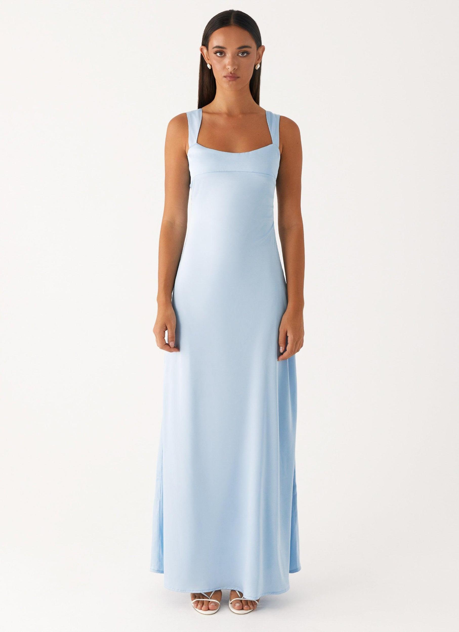 Odette Satin Maxi Dress - Blue Product Image