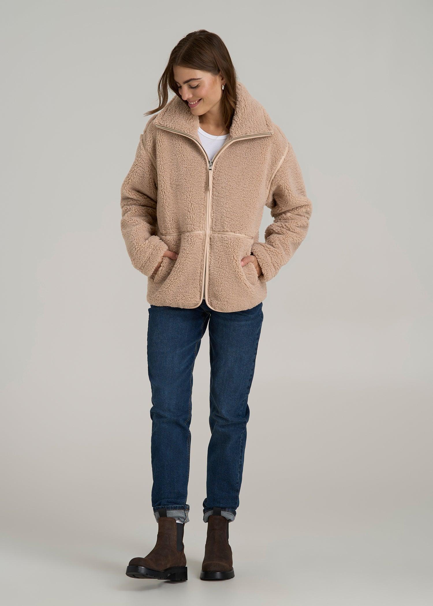 Relaxed Shearling Jacket for Tall Women in Warm Taupe Product Image