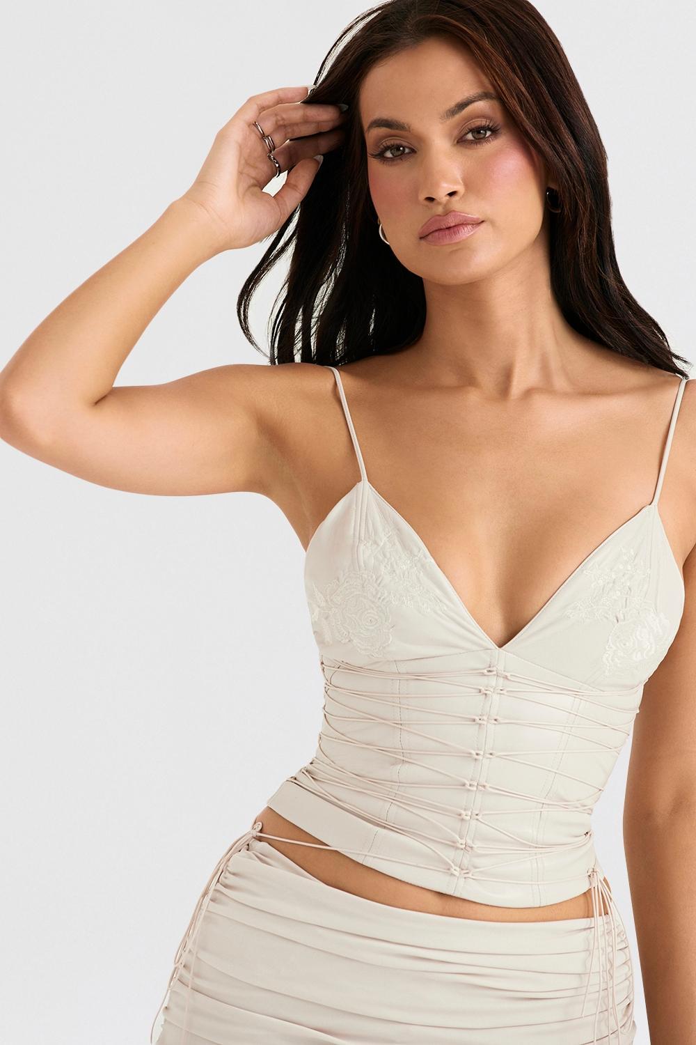 Antonella Off White Vegan Leather Corset Product Image