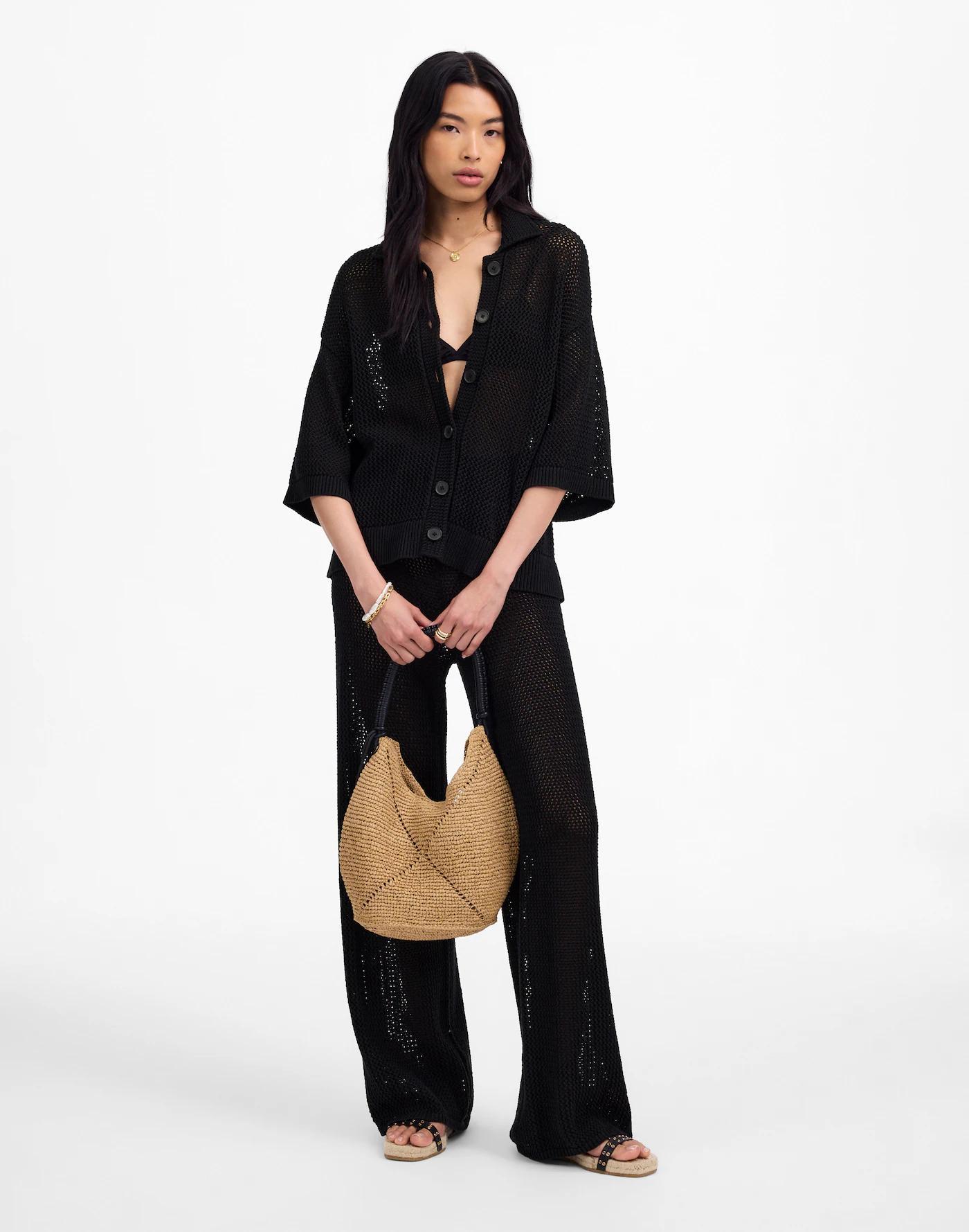 Open-Stitch Button-Front Cardigan Product Image