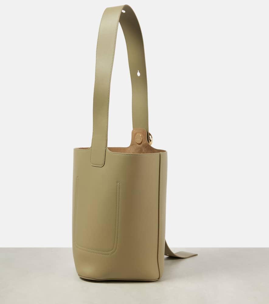 LOEWE Pebble Medium Leather Bucket Bag In Green Product Image