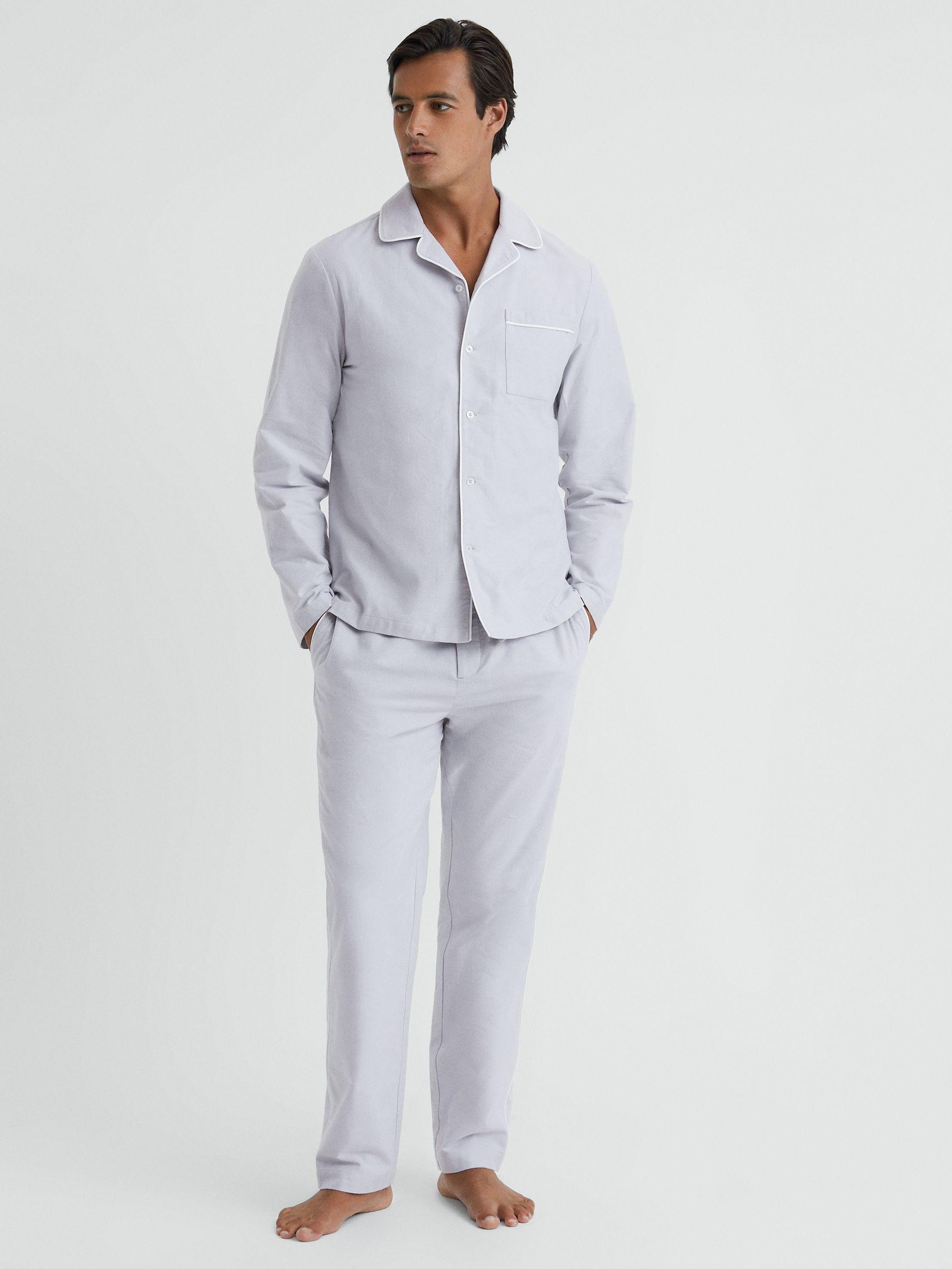 Cotton Button-Through Pyjama Shirt in Ice Grey Product Image