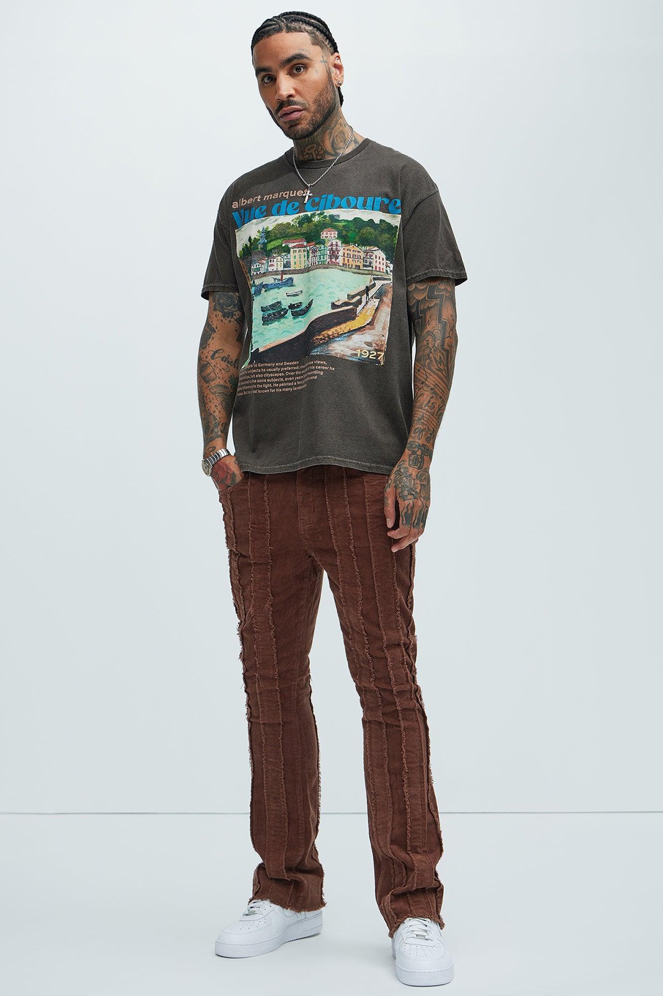 Fray Down Slim Corduroy Pants - DarkBrown Product Image