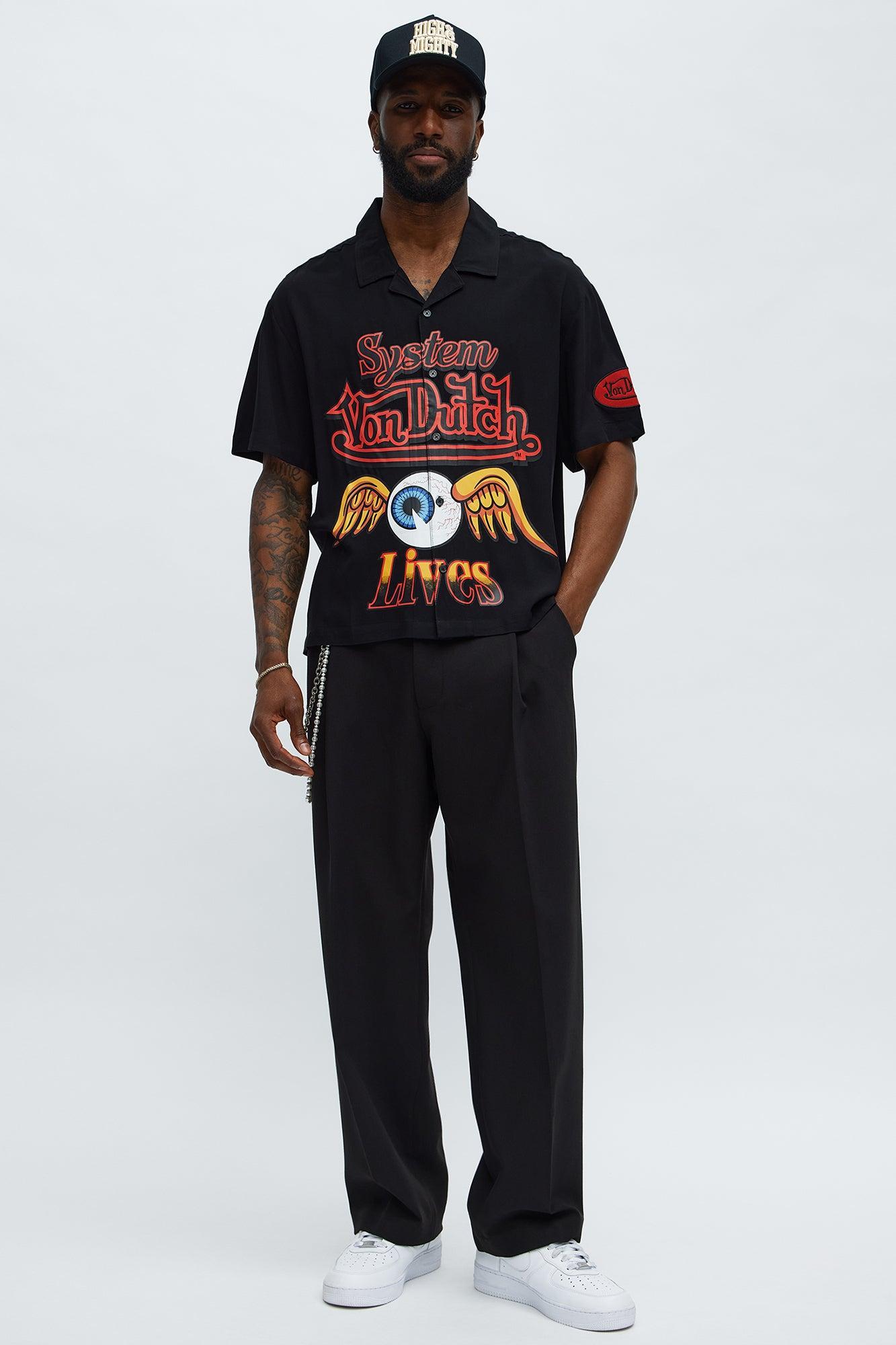 Von Dutch Cropped Logo Button Up Shirt - Black Male Product Image