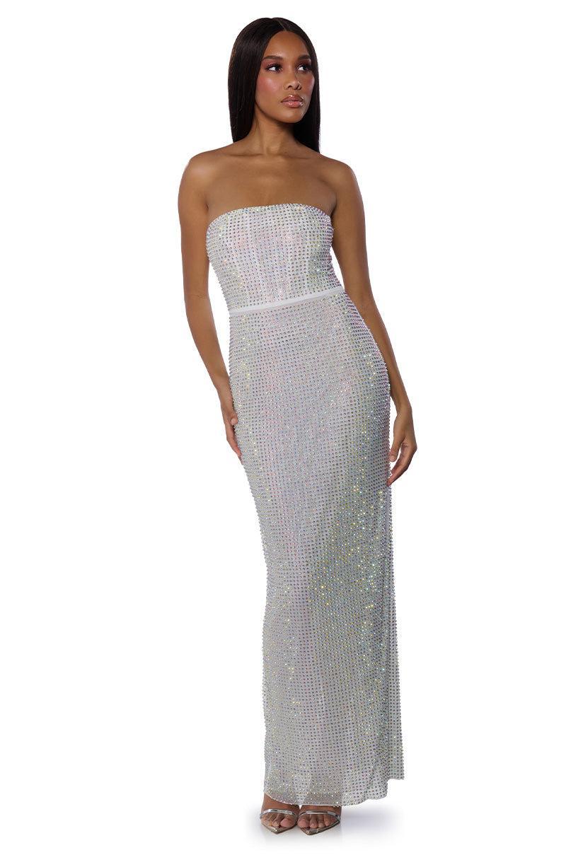 SLEEK AND SEXY RHINESTONE MAXI DRESS Product Image