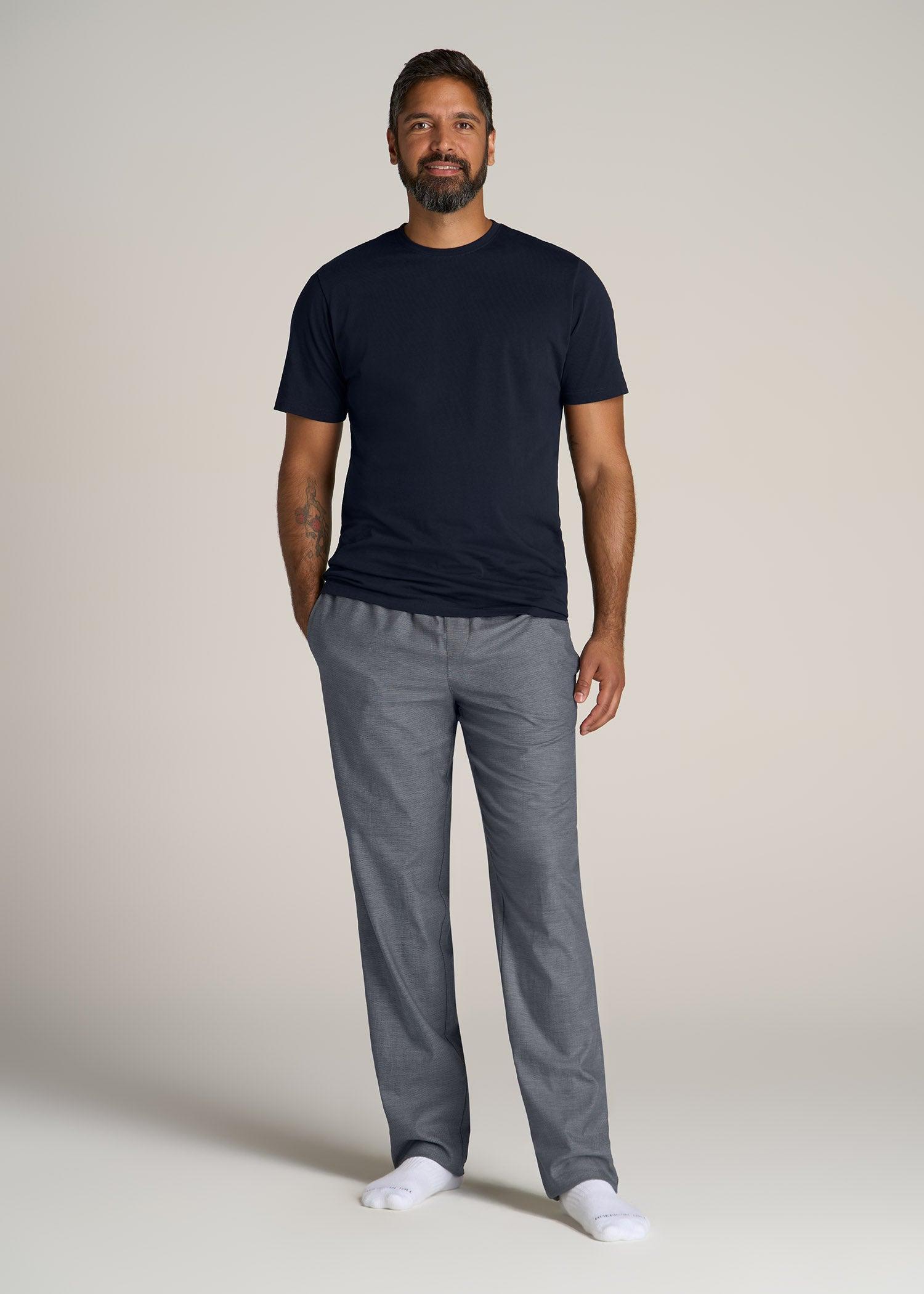 Woven Pajama Pants for Tall Men in Grey Pin Dot Product Image