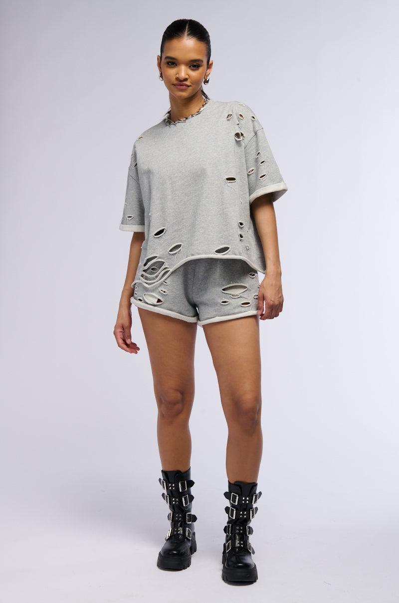 CHILL WEEKEND DISTRESSED FRENCH TERRY SHORT Product Image