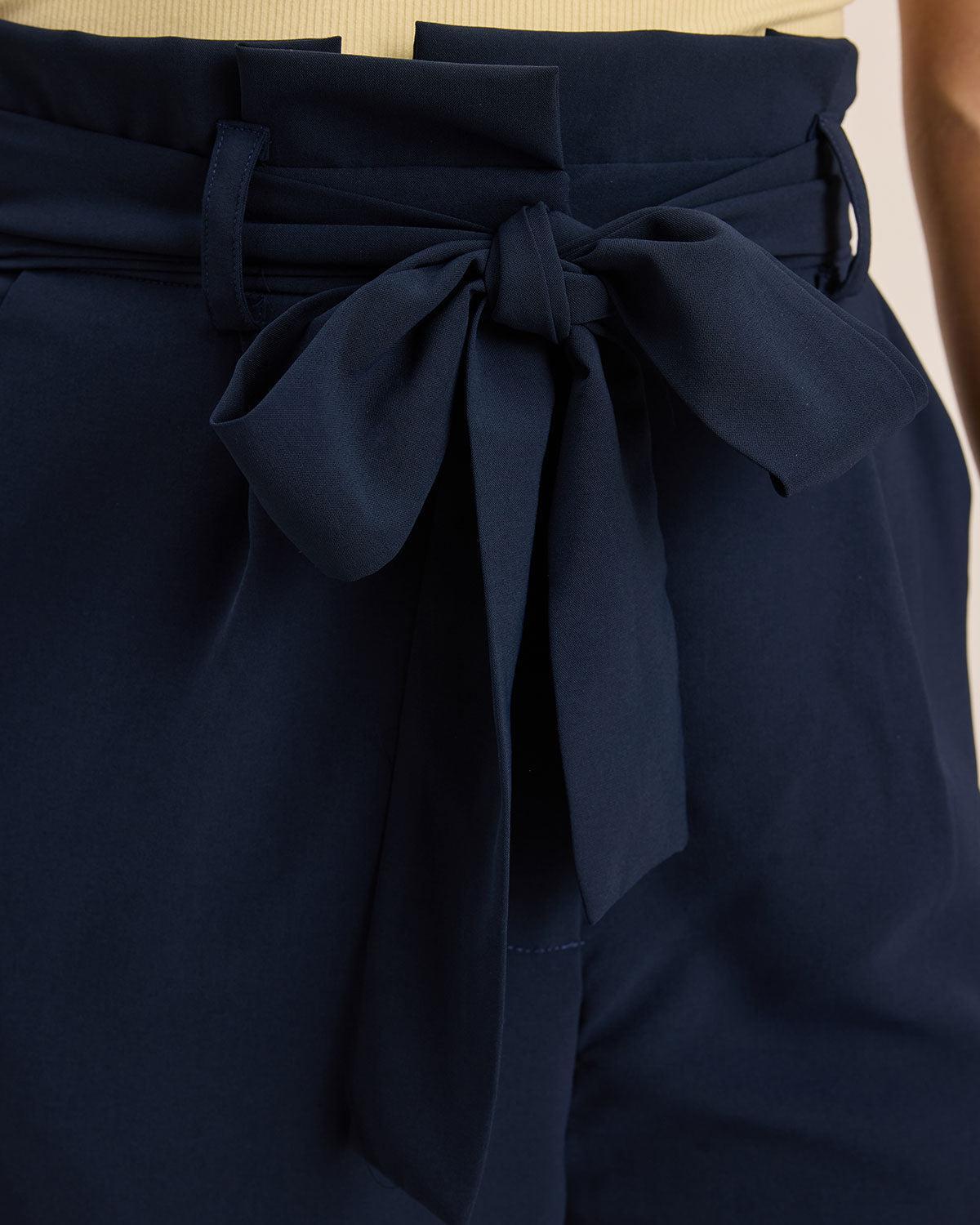 Blue Ruched Straight Pants Product Image