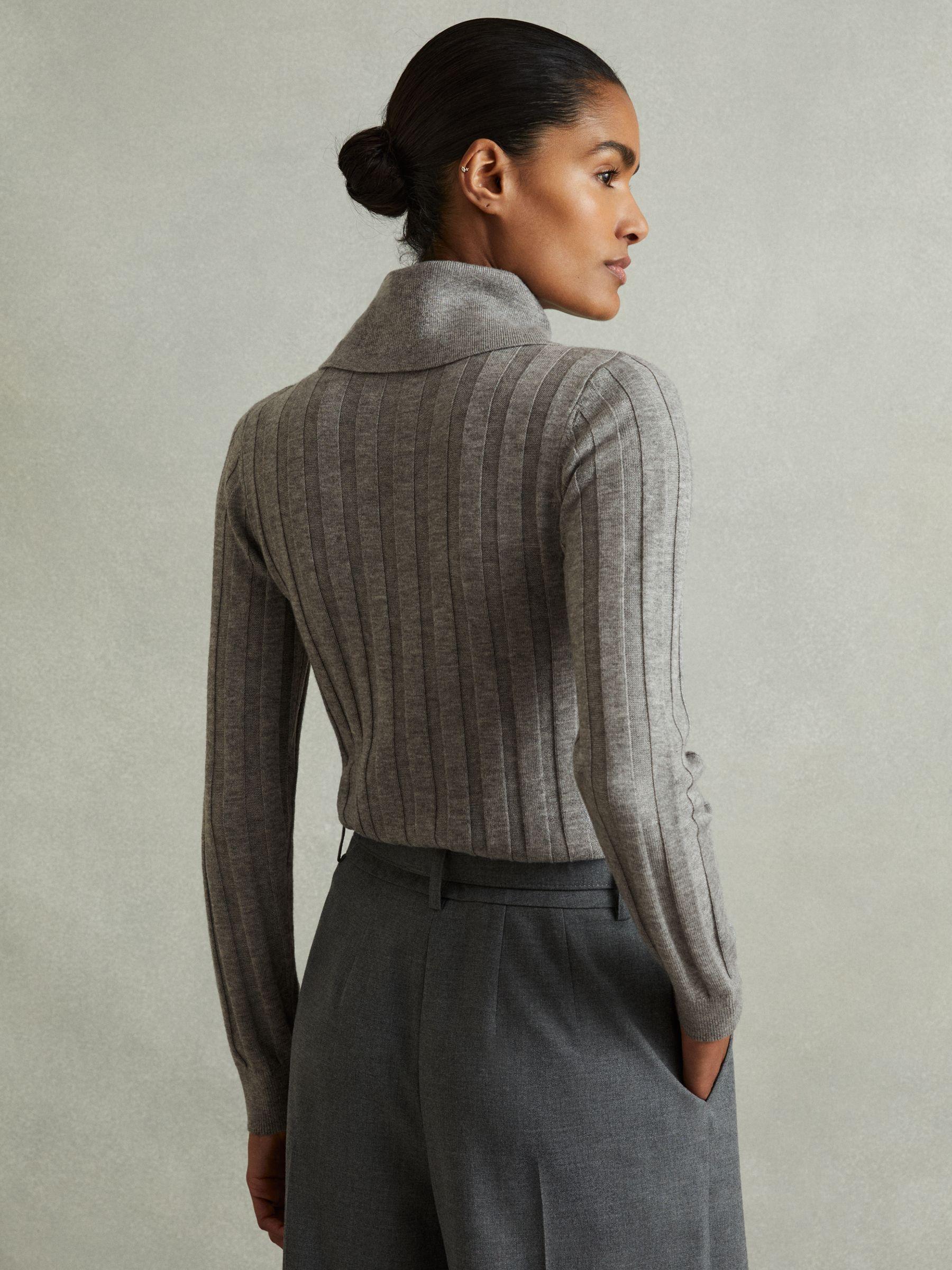 Ribbed Collared Top in Grey Product Image
