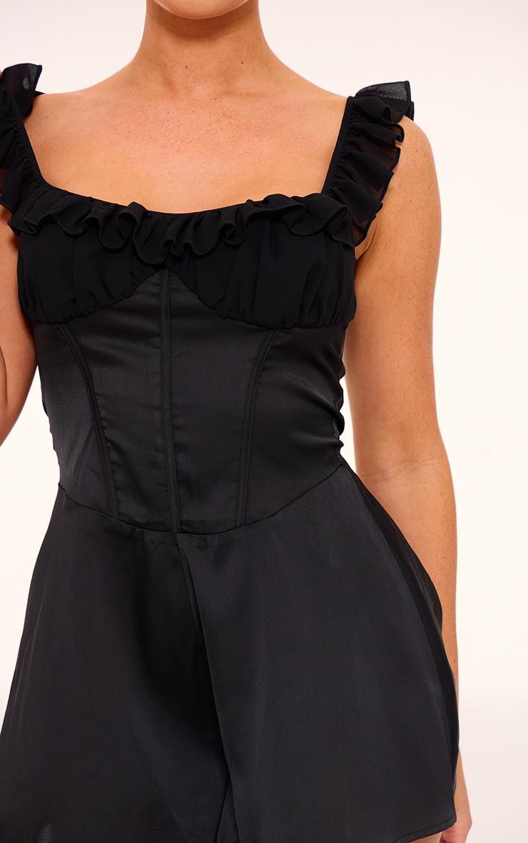 Black Ruffle Sleeve Satin Floaty Romper Product Image