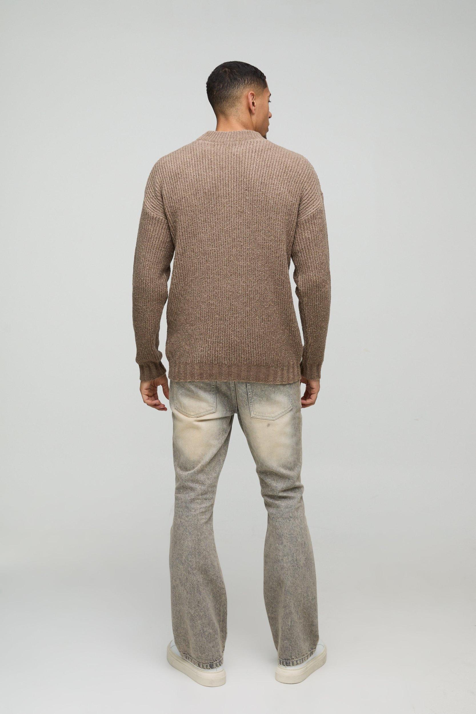 Relaxed Fit Boucle Funnel Neck Knitted Sweater | boohooMAN USA Product Image