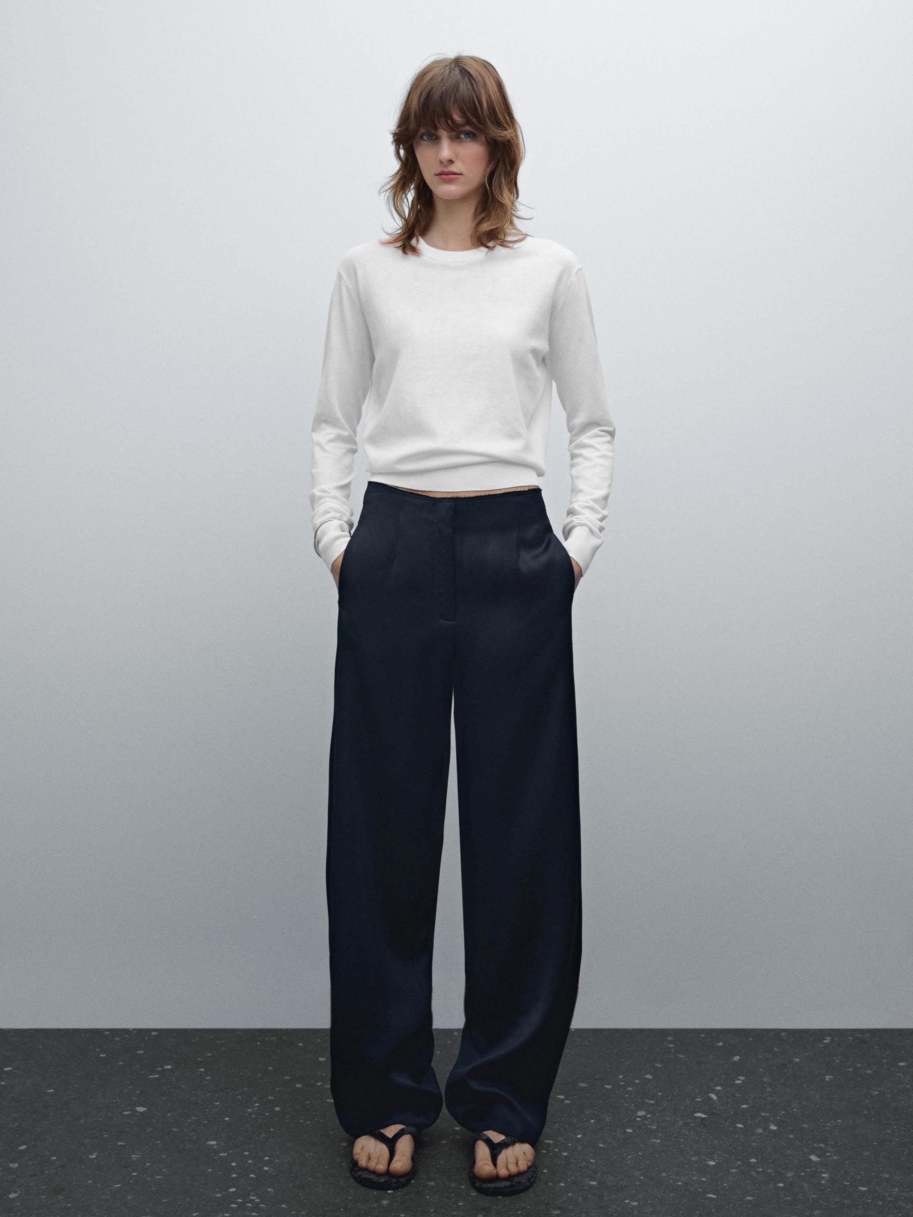 Knitted sweater round neck cotton blend Product Image