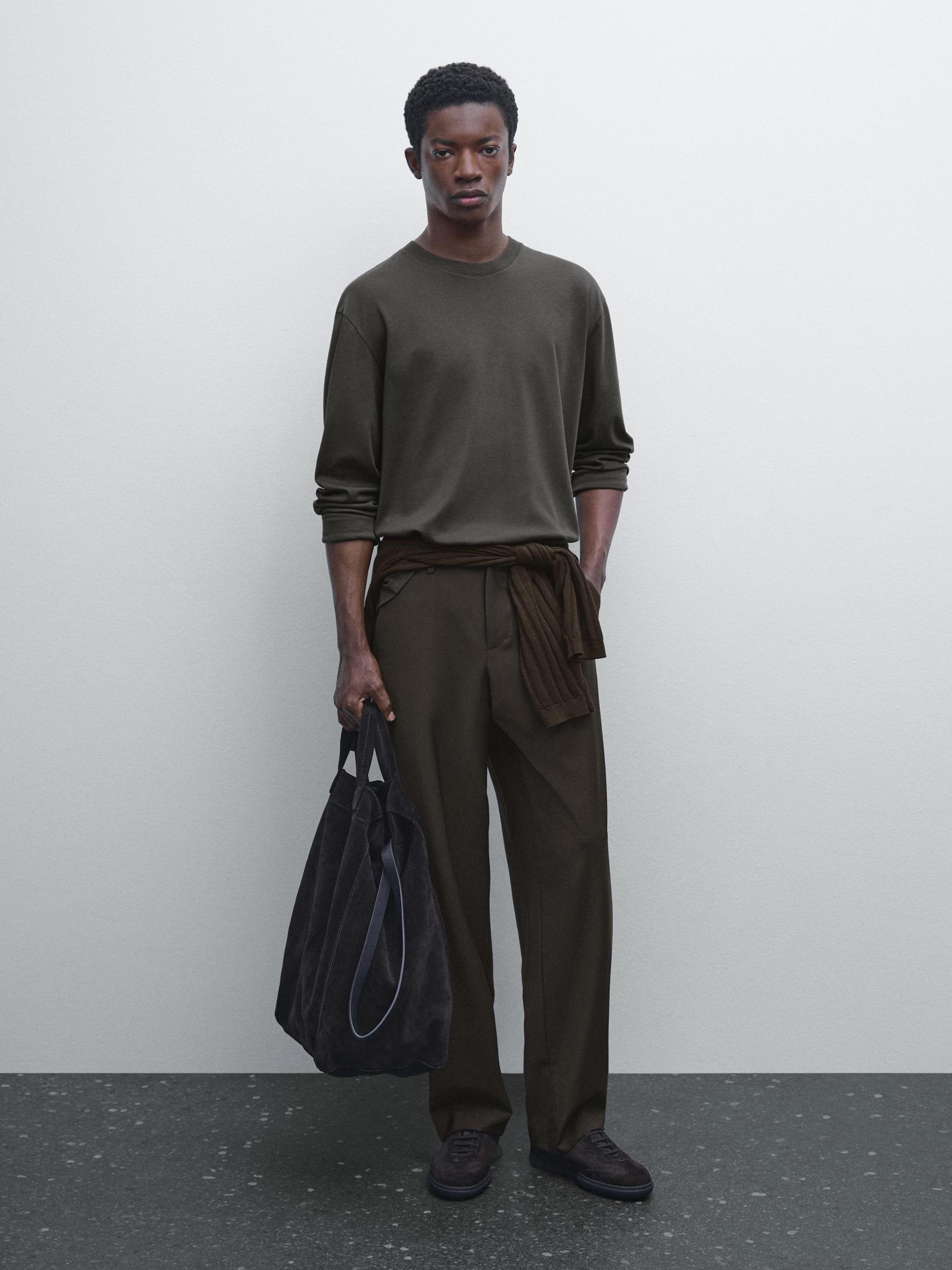 Long sleeve medium weight cotton T-shirt Product Image