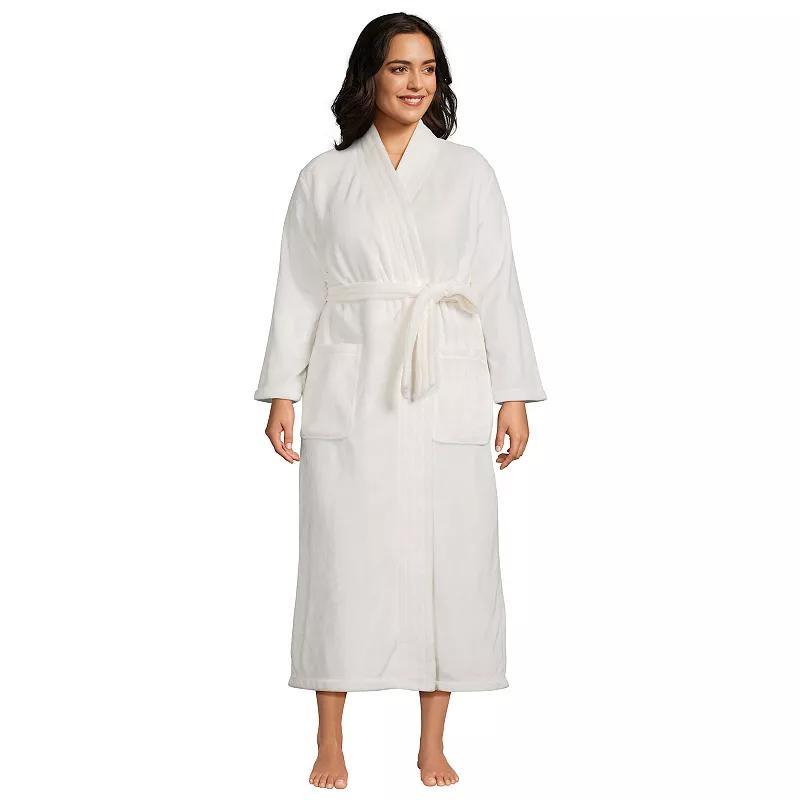 Plus Size Lands' End Women's Cozy Plush Long Wrap Robe, Size: 1XL, Ivory Product Image