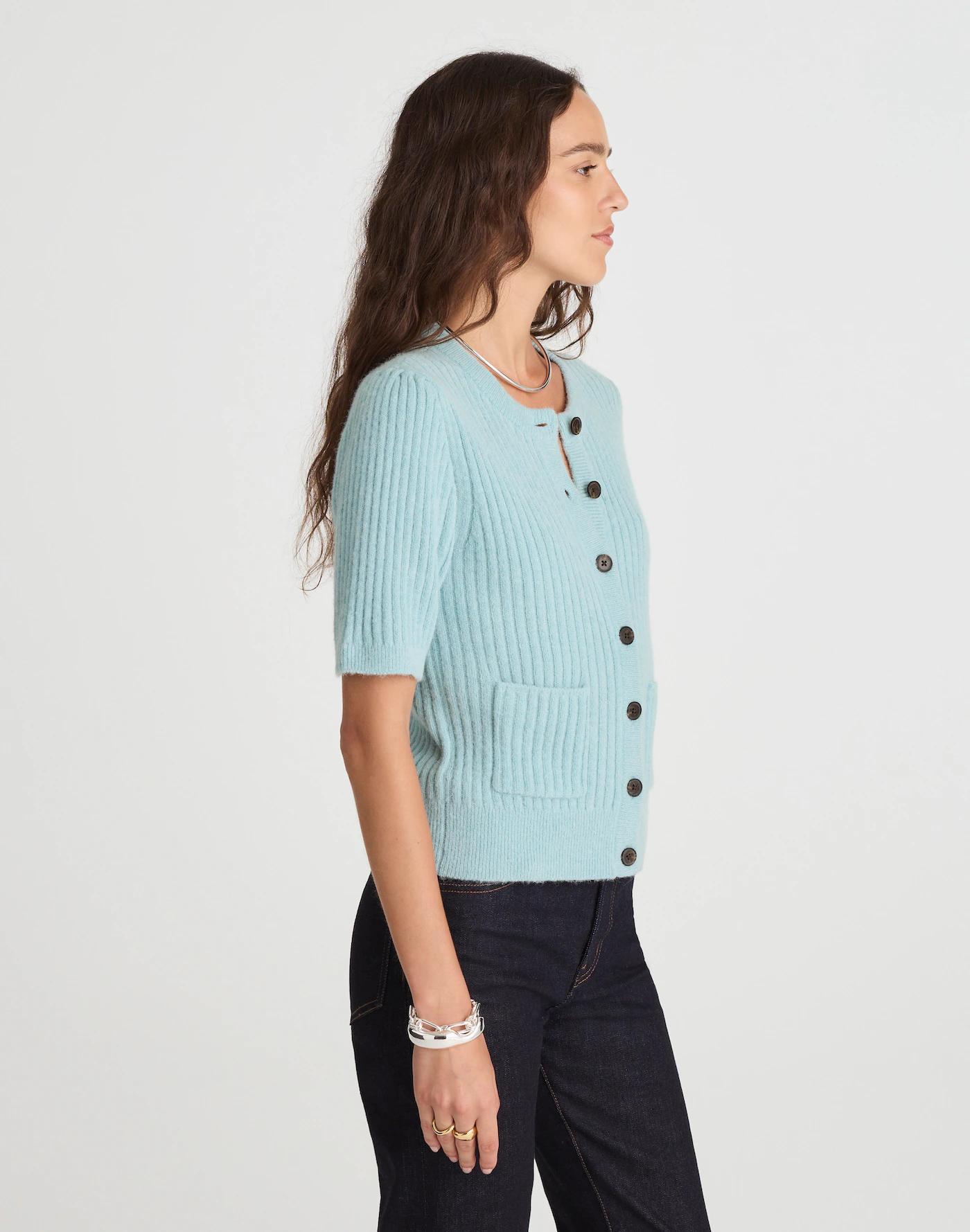 Patch-Pocket Puff-Sleeve Cardigan Product Image