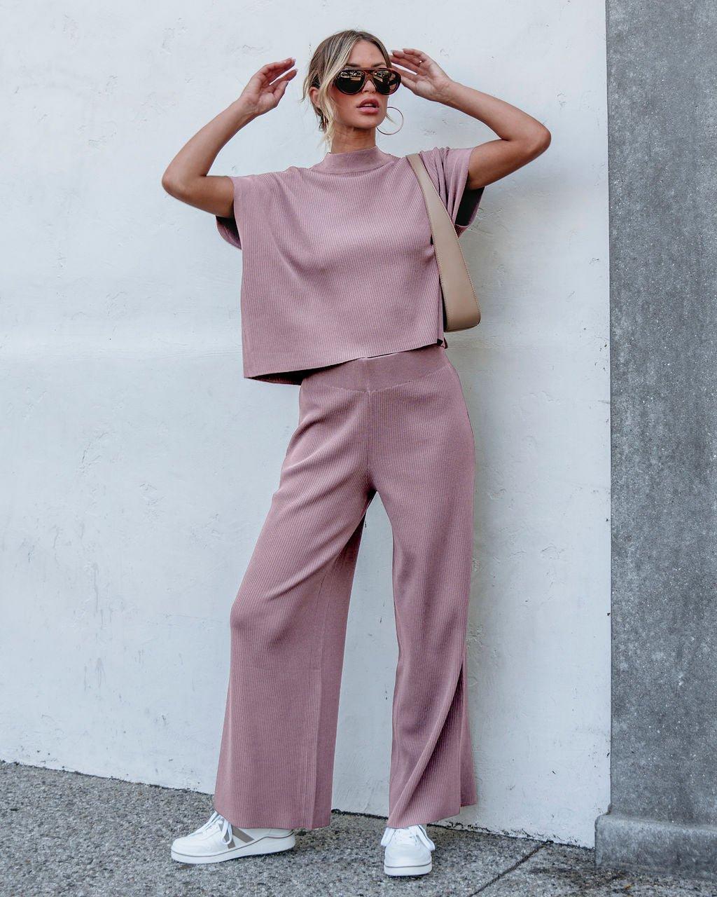 Muse By Magnolia Ribbed Lounge Pants - Mauve - FINAL SALE Product Image