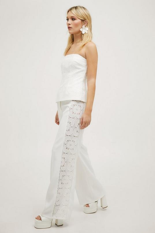 Lace Side Panel High Waisted Tailored Pants Product Image