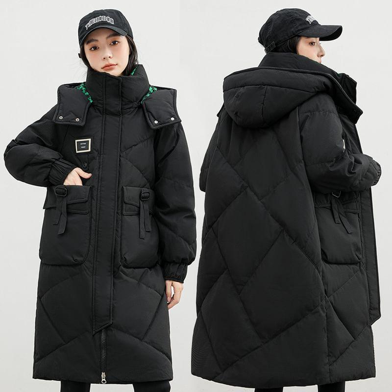 Hooded Zip-Up Long Puffer Coat Product Image