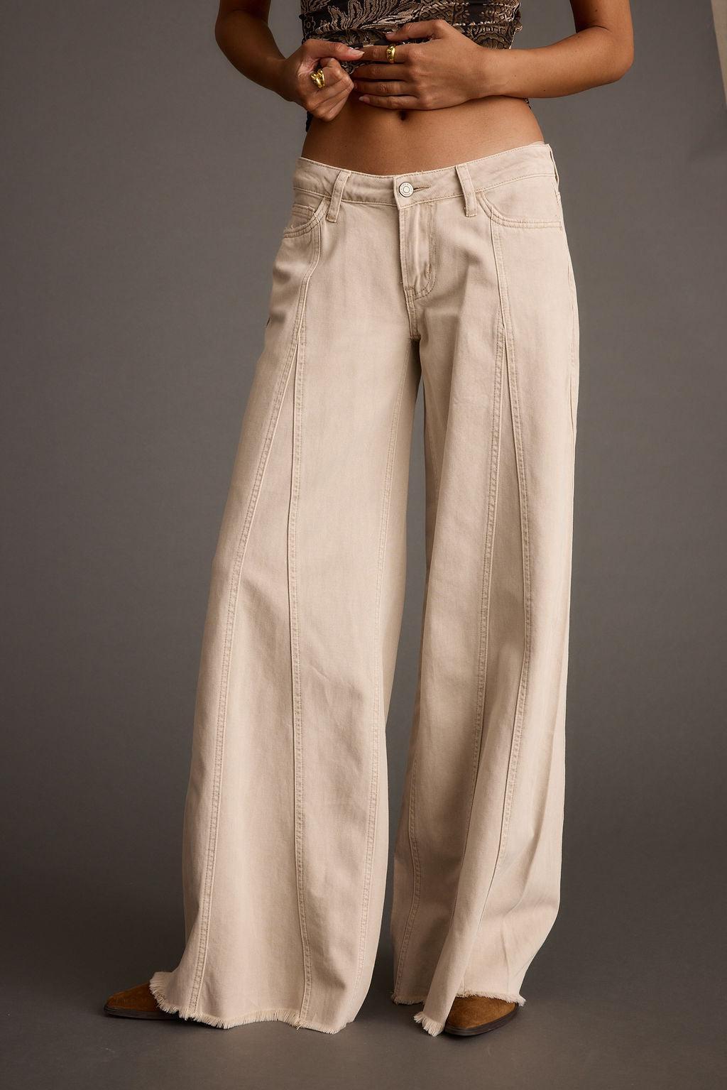 Sierra Beige Low Rise Wide Leg Jean Product Image