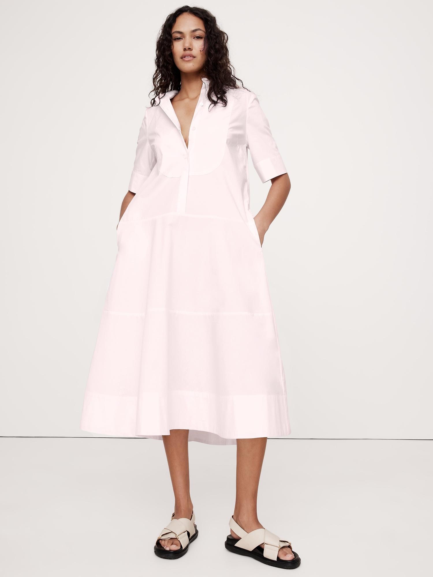 Poplin Tuxedo-Front Midi Dress Product Image