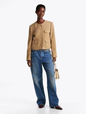 Wool-Blend Gold Button Cropped Jacket Product Image