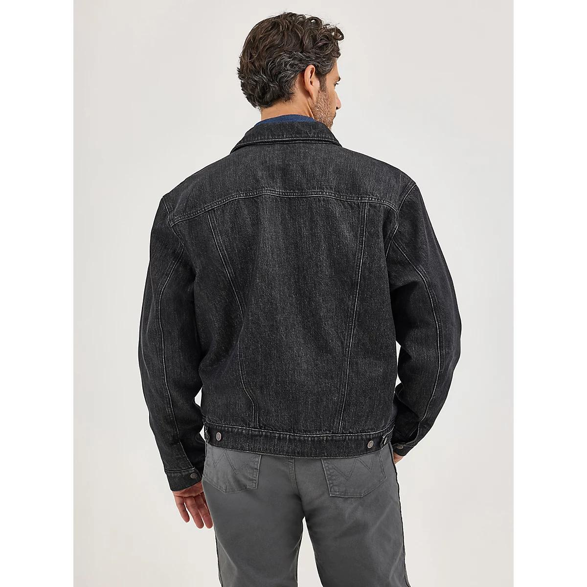 Men's Wrangler Flannel Lined Western Denim Jacket in Washed Black Product Image