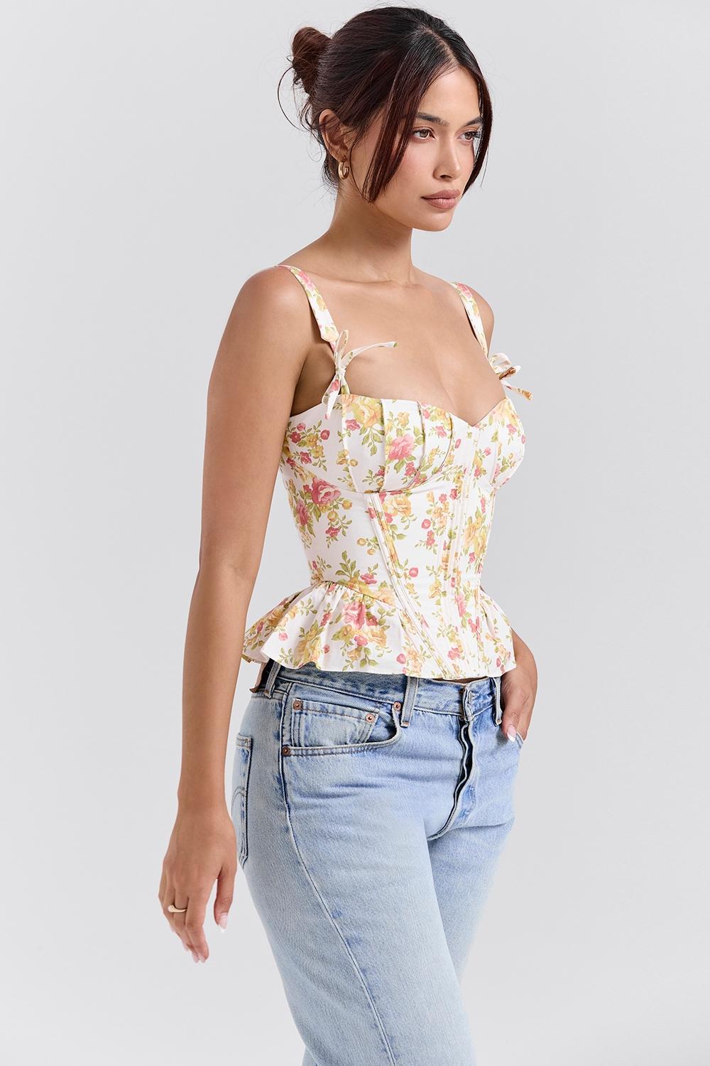 Gigou Royal Rose Print Peplum Cotton Corset Product Image