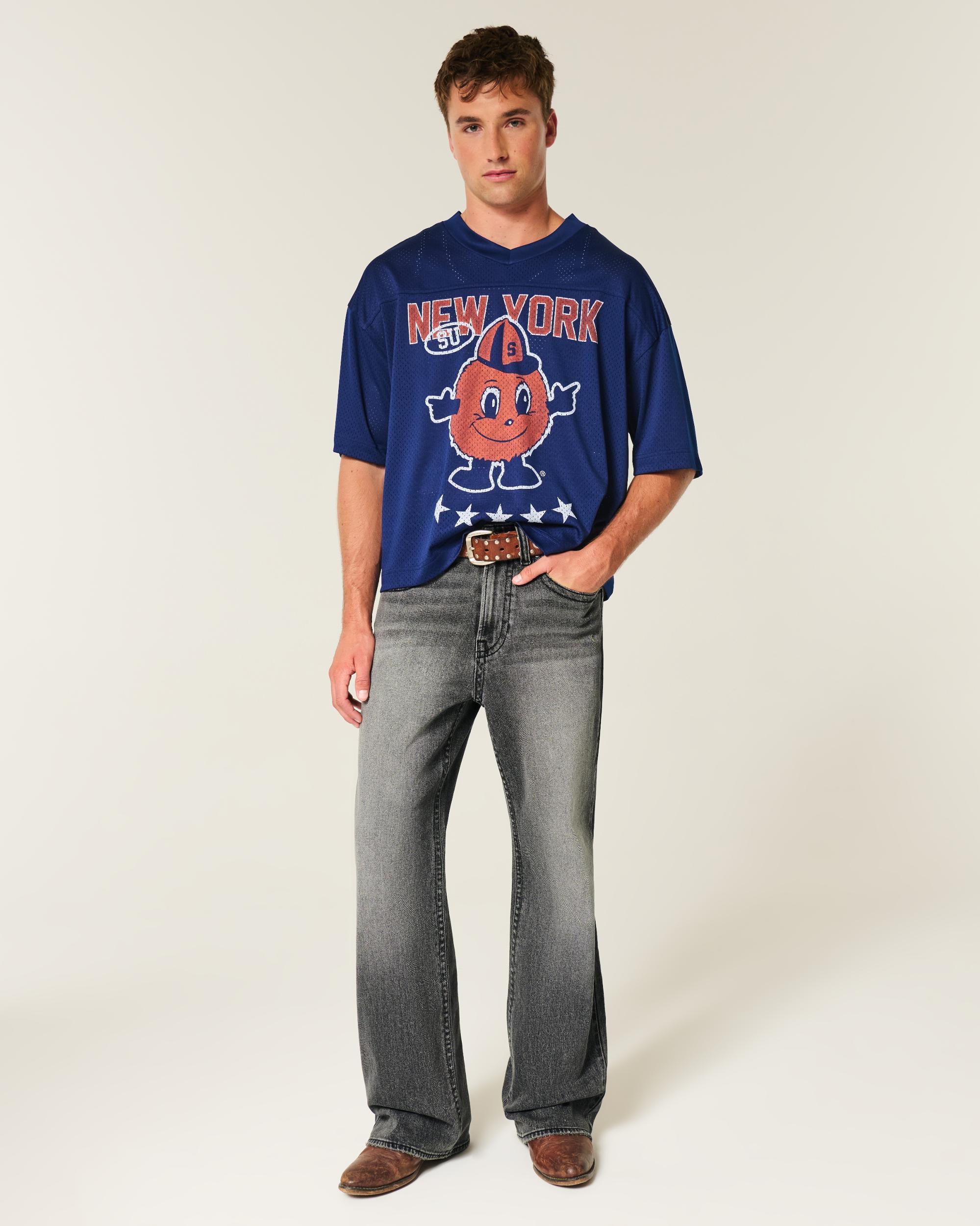 Washed Black Embroidered Baggy Bootcut Jeans Product Image