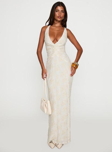 Starcrossed Halter Maxi Dress Cream Product Image