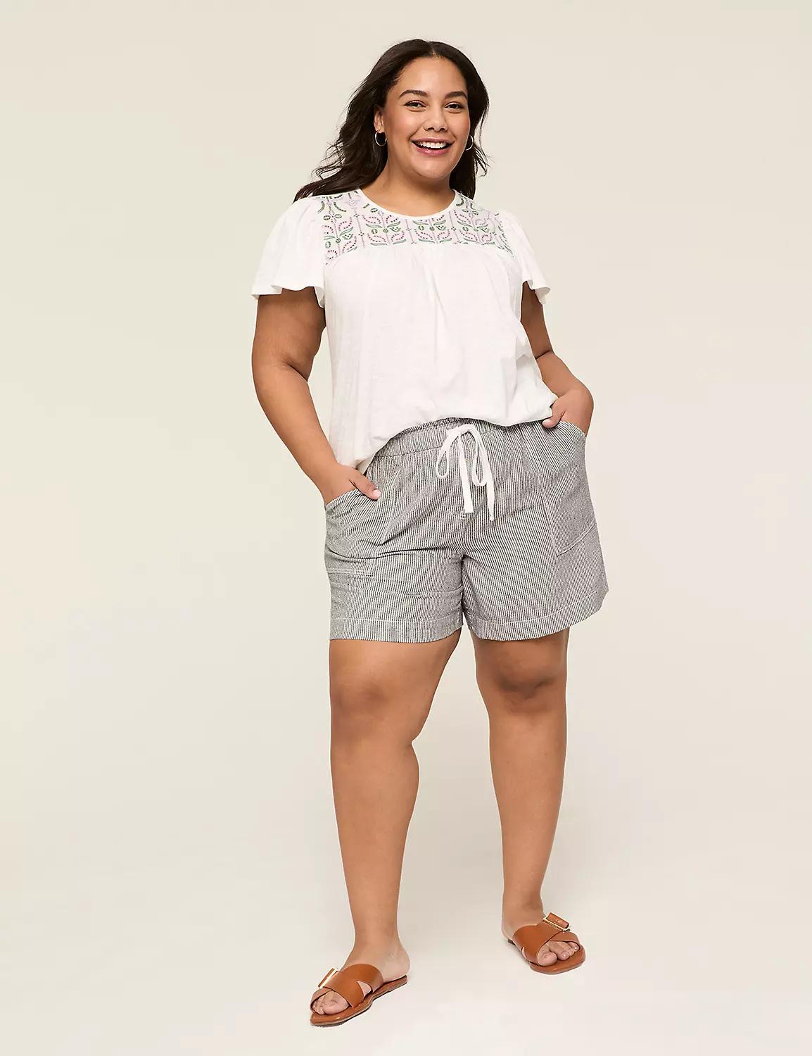 Embroidered-Yoke Short-Sleeve Top Product Image