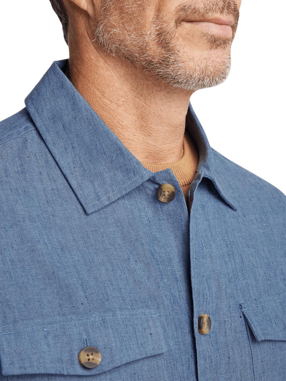 Linen Blend Solid Overshirt - Blue Product Image