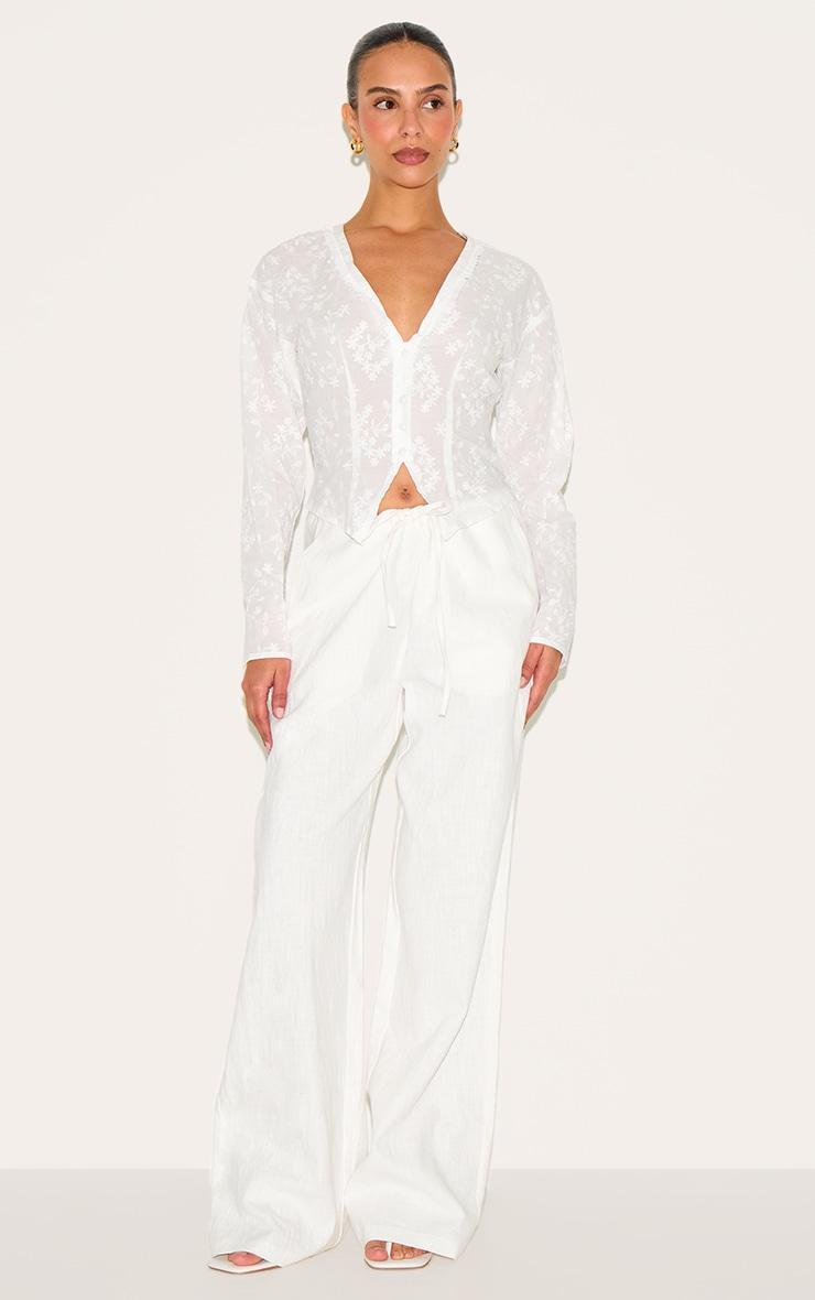 Petite White Broderie Button Up Shirt Product Image