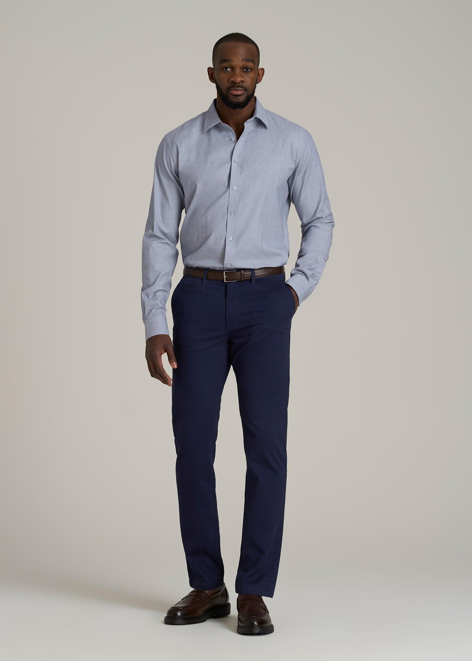 Oskar Button-Up Dress Shirt for Tall Men in Navy Micro Texture Male Product Image