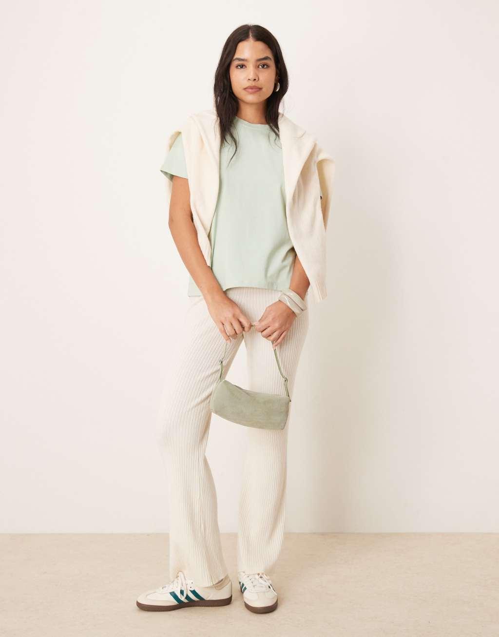 VILA oversized boyfriend fit t-shirt in silt green Product Image