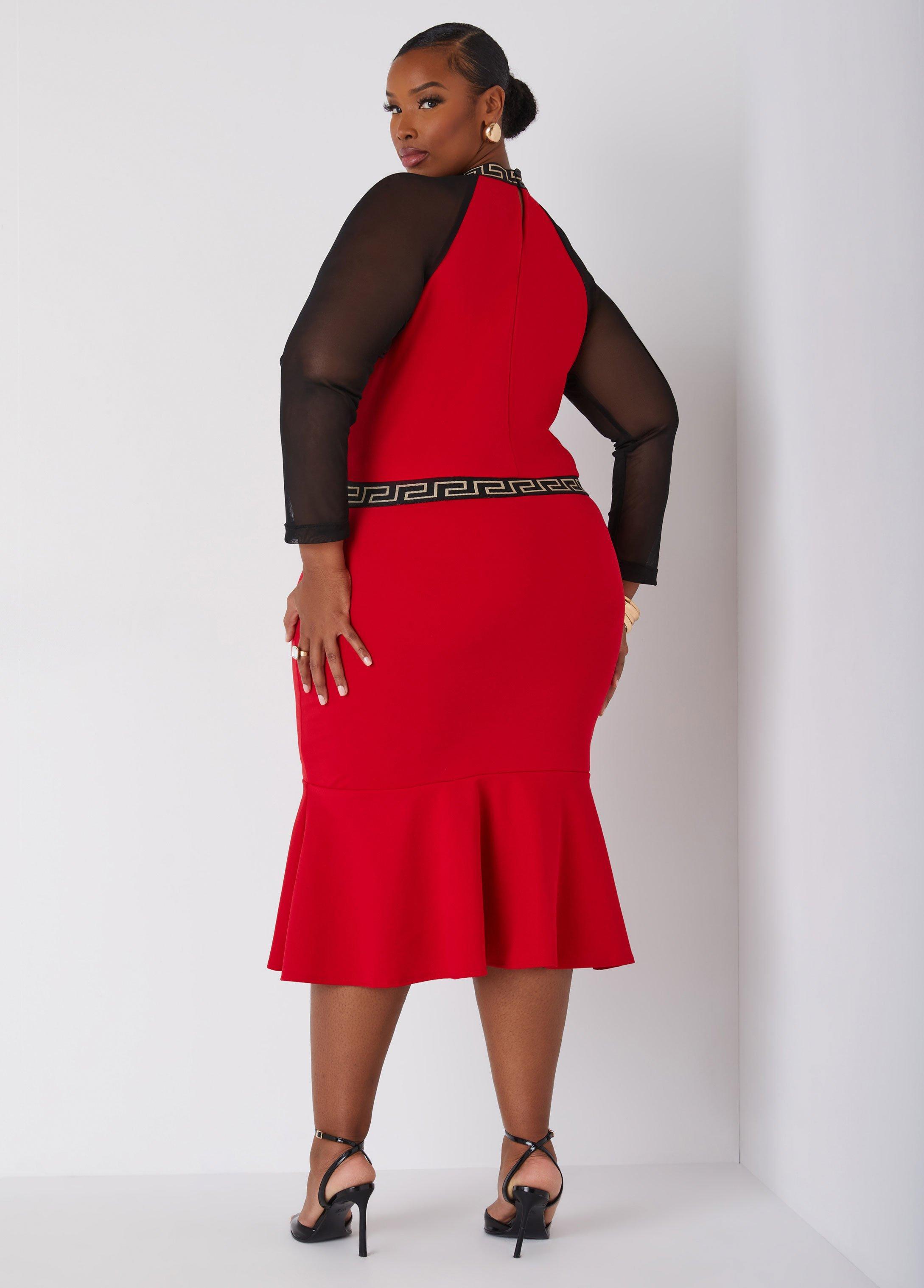 Plus Size Flounced Mesh Paneled Dress Ashley Stewart Product Image